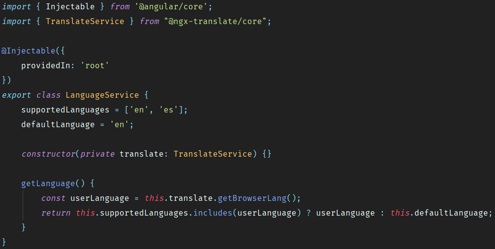 código angular: injectable - LanguageService